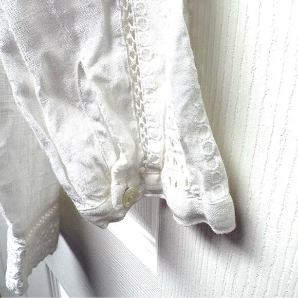 J.Crew White Linen Blouse, Eyelet Shirt, Boho Top, Size 0 - Picture 7 of 10